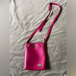 Beijo Classic cross body pink patent purse.